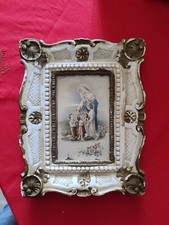Quadretto in gesso con Holy Card formato cartolina, Madonna con Gesù e Bambini
