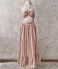 VESTITO ABITO LUNGO MODA MARE RIGHE SIRENA GITANA GIPSY GONNA LUNGA FESTIVAL