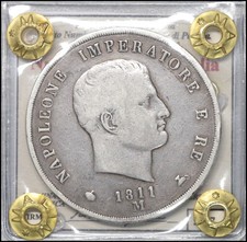Napoleone I Re d'Italia 5 Lire 1811 Milano Argento Monete preunitari Sigillata