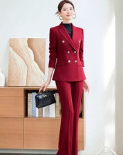 Tailleur Elegante Donna Rosso Vino Giacca Doppio Petto E Pantalone Set CF59481
