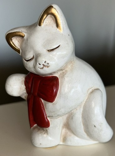 Statuina gatto bianco ceramica - bianco,