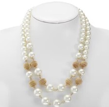 Collana Monet perle simulate doppio strato oro avorio/bianco perline nuova con etichette