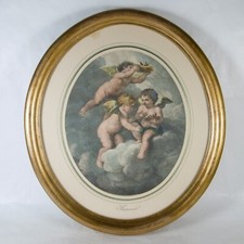 STAMPA PUTTI ANGIOLETTI ESTATE RAIMONDI PETTINAROLI CORNICE OVALE DORATA LEGNO