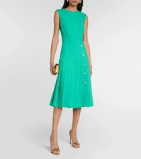 Abito midi Oscar De La Renta plissettato lana giada pintuck ghianda bottoni 8 nuovo senza etichette