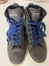 Hogan Rebel High-top Sneakers Bambino In Pelle Liscia Grigia E Inserti Azzurro