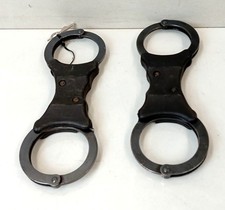 2 x Ex Police Hiatt Black Handcuffs With Key Genuine Security Collectable