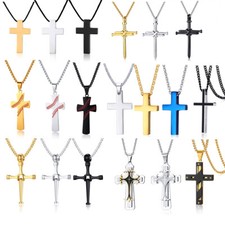 Crocifisso Croce Cristiana Ciondolo Uomo Donna Collana Acciaio Inox Catena Amuleto