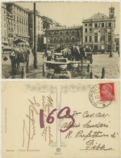 GENOVA - PIAZZA CARICAMENTO ANIMATA CARRETTI 1935  CARTOLINA D'EPOCA