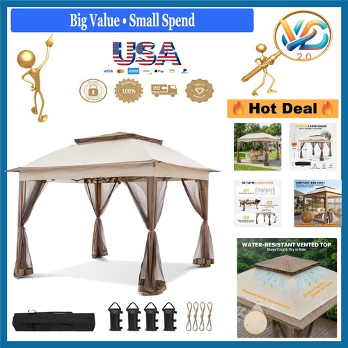 Beige 11x11 pop gazebo - up,