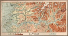 NORVEGIA SOGNEFJORD mappa del 1951 Atlante Zanichelli
