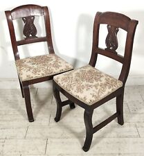 ANTICA COPPIA SEDIA Impero LEGNO NOCE stoffa IMBOTTITA epoca 800 Old Chair SEDIE