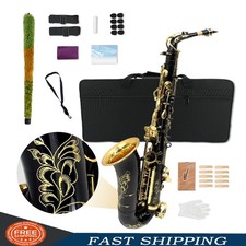 Sassofono contralto nero Eb Flat Sax strumento in ottone con custodia e accessori