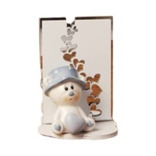 Orsetto azzurro piccolo con supporto cuori h.11,5 cm bomboniera idea regalo nasc