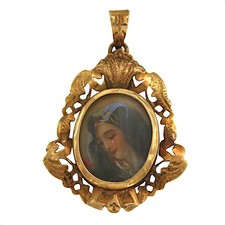 Medaglia ciondolo miniatura oro 18 kt Vergine Madre Beata Maria Madonna Vintage