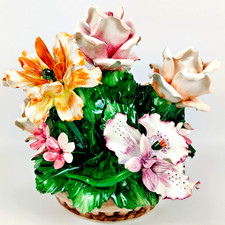 Cesto di fiori in porcellana Capodimonte 27 cm - grande mazzo di fiori decorazione tavola Italia