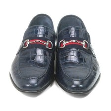 Loafer In Pelle Di Vitello Con Stampa Coccodrillo Blu Per Uomo