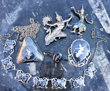 Vintage Siam argento tailandese ballerino siamese niello spille clip collana Thailandia