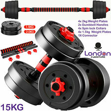 SET 2 MANUBRI E DISCHI KIT PALESTRA 15 KG PESI BILANCIERE FITNESS 7,5KG MANUBRIO