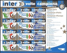 2010 San Marino, Inter 3 volte campione, foglietto con 4 tritticoni nuovo di zecca 