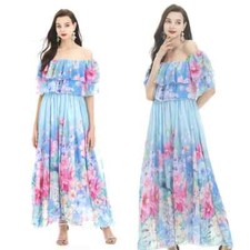 Vestito Abito Elegante Lungo Fresco Raso Boho Blu Colorato Stampa GIPSY 11439