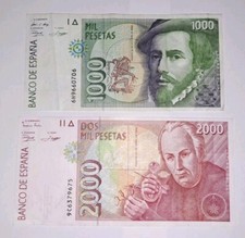 Lotto banconote 1000 + 2000 Pesetas Spagna 1992 ottime condizioni (1)