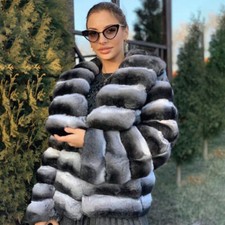 Cappotto invernale donna lusso cincillà caldo naturale rex pelliccia di coniglio soprabito giacca