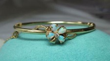 Opale Diamante Trifoglio Bracciale 14K Oro Fiore Art Déco Antico