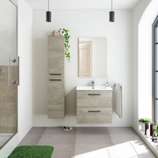 Mobile Bagno 60 cm sospeso ROVERE lavabo ceramica specchio colonna ripiani ALTEA