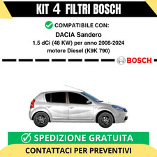 KIT BOSCH 4 Filtri tagliando per DACIA Sandero 1.5 dCi 48 kw Diesel 2008-2024