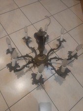 LAMPADARIO VINTAGE IN OTTONE A 8 BRACCI, ANNI 60