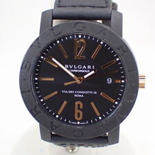 AUTENTICO OROLOGIO BVLGARI CARBONIO ORO DATA PELLE NERA CINTURA MAGLIA AUTOMATICO BB40CL F/S