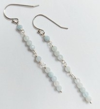 Orecchini pendenti in argento 925 con acquamarina naturale sfaccettata da 3  mm