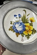 Piatto ceramica italiana Bassano 10" con cornice in rilievo peltro peltro decoro così com'è