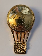 Australian 1964 Half Penny, Gold-Plated, Molded to Pin as Hot Air Balloon W/Case