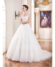 Abito da ballo treno a cuore cattedrale organza abito da sposa con ricamo...