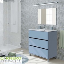 Mobile bagno a terra 82cm con lavabo e specchio 3 cassetti blu chiaro SHUTTER