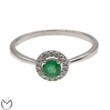 Anello oro bianco 9 kt 375 diamanti 0,12 ct smeraldo 0,27 ct -221/VE-