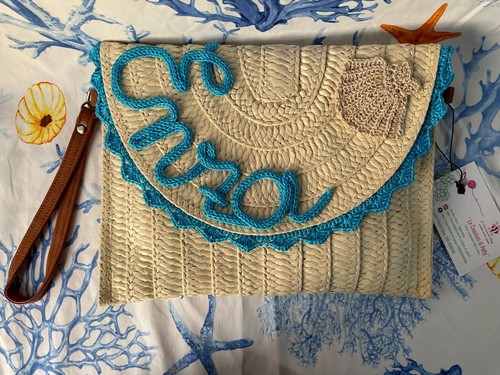 Pochette paglia con scritta - pochette, in