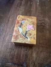 Hand Made India Rectangle Soapstone Trinket Box Mother of Pearl Inlay 3” X 2”