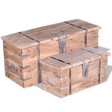 Set Cassettiera Portaoggetti in Legno di Acacia Marrone Chiaro, 2 Pezzi, 83x33x37 cm, 61x26x27 cm
