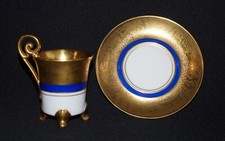 TAZZINA CAFFE' E PIATTINO PORCELLANA DA COLLEZIONE ORO ZECCHINO LAVORATO GERMANY