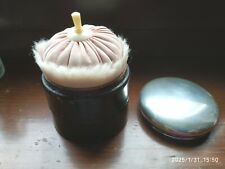 ANTICO BARATTOLO PORTACIPRIA IN  BACHELITE COPERCHIO ARGENTO  800 PIUMINO