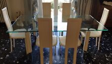 Tavolo vetro 180*90cm + 6 sedie di design vera pelle beige in ottime condizioni.