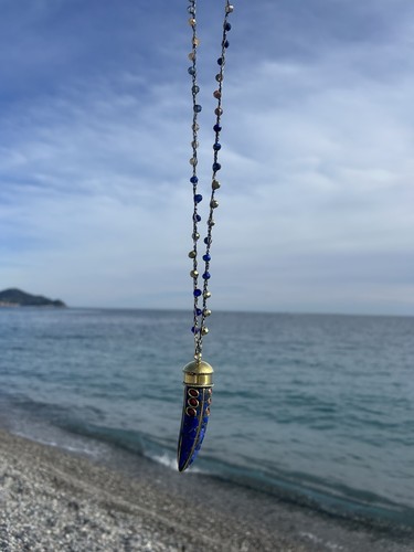 Collana con corno etnico - , blu