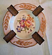 POSACENERE IN PORCELLANA DI LIMOGES DIPINTO A MANO CON PARTI IN BRONZO DIAM. 11