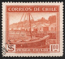 Sn:#223 SG338g usato 1942 1$ CILE Calbuco (barca da pesca) - Vedute Paese