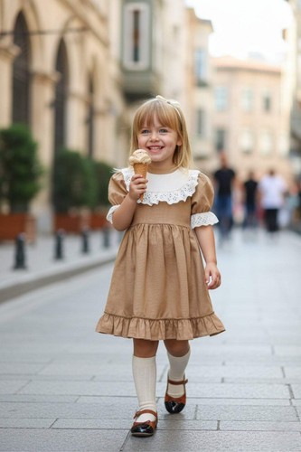 Braunes kleid kurzärmelig - braunes,