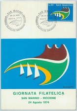 81241 - SAN MARINO - Storia Postale - CARTOLINA MASSIMA - FRANCOBOLLO Giorno BARCA 1974