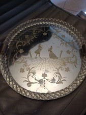 VASSOIO VETRO MURANO CON SPECCHIO INCISO A MANO VENEZIANO 