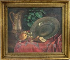 Quadro a Olio 1937 Mhw Mele Uva Art Deco Natura Morta Con Zinnschale E Caraffa